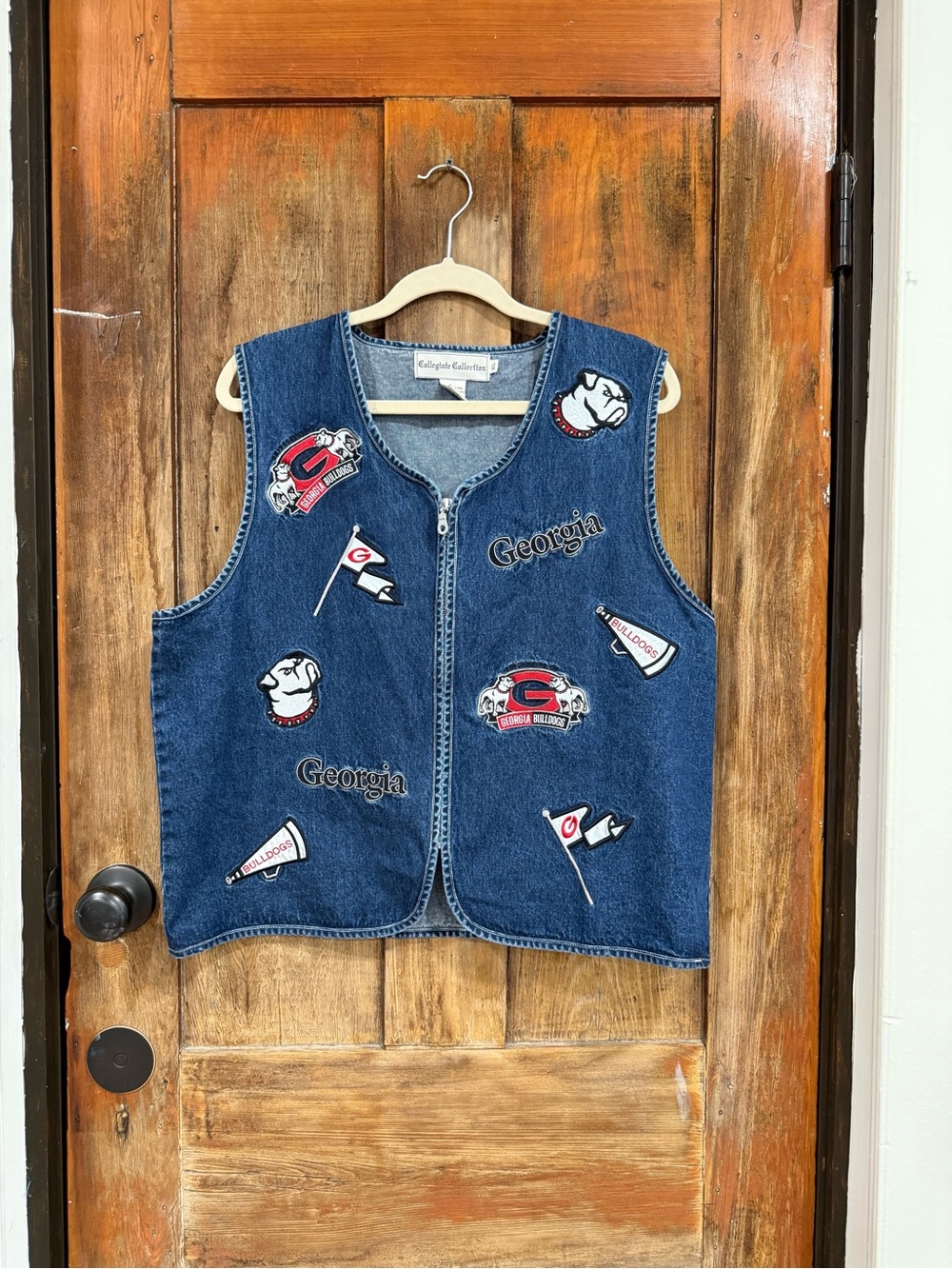Denim Georgia Bulldogs Embroidered Zip Crop Vest